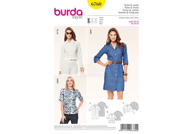 Střih Burda 6760 - Košilové šaty, košile, krátké sako