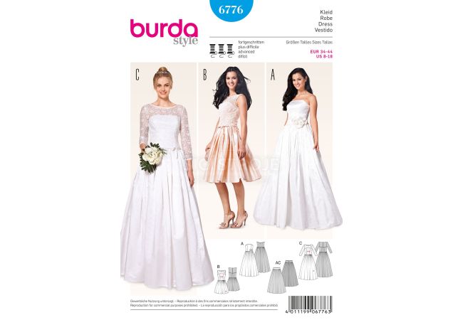 Střih Burda 6776 - Korzetové svatební šaty se spodničkou, plesové šaty