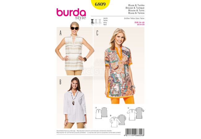 Střih Burda 6809 - Tunika, košile