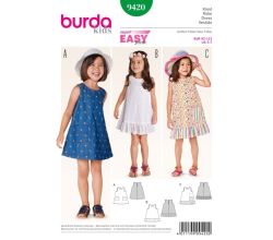 Střih Burda 9420 - Dětské áčkové šaty s kapsami