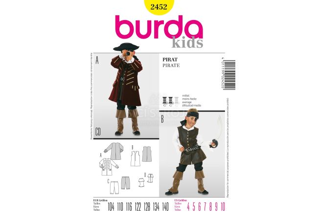 Střih Burda 2452 - Kostým piráta, objevitele