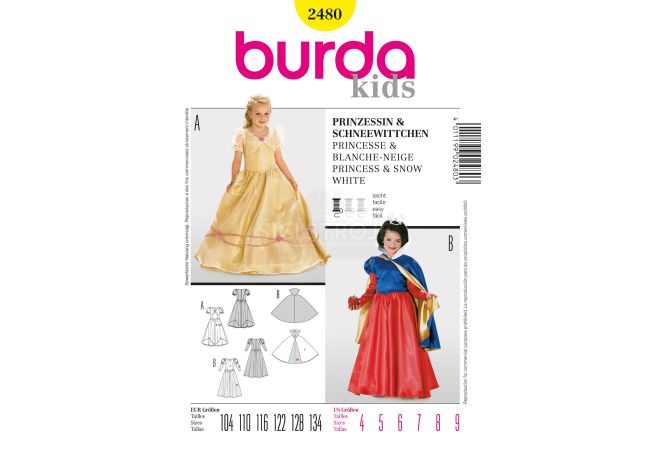 Střih Burda 2480 - Šaty pro princeznu, Sněhurka