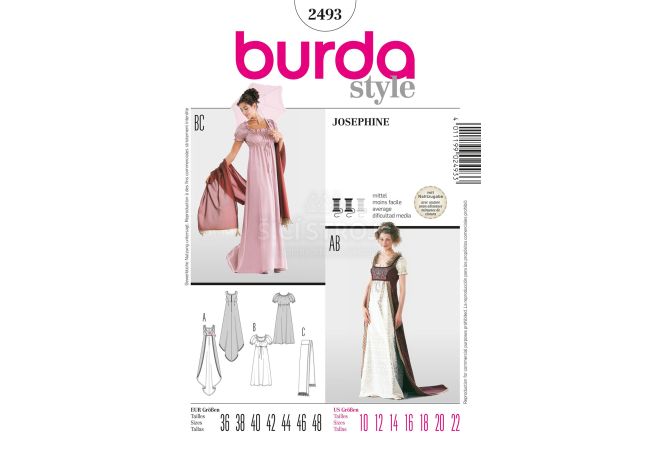 Střih Burda 2493 - Empírové šaty, šál