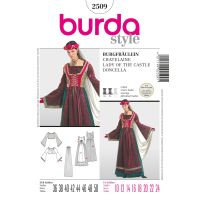 Střih Burda 2509 - Středověké šaty, klobouk se závojem