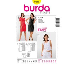 Střih Burda 7972 - Jednoduché pouzdrové šaty, top