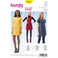 Střih Burda 6721 - Áčkové šaty, mini šaty, šaty s kapsami