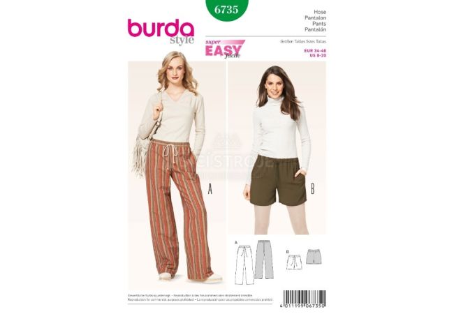 Střih Burda 6735 - Široké kalhoty, šortky