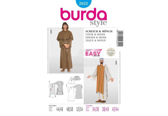 Střih Burda 2822 - Šejk, mnich, kaftan, kutna