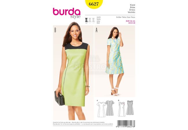 Střih Burda 6627 - Áčkové šaty, šaty Etui