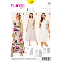 Střih Burda 6628 - Dlouhé letní šaty, áčkové šaty, šaty s topem