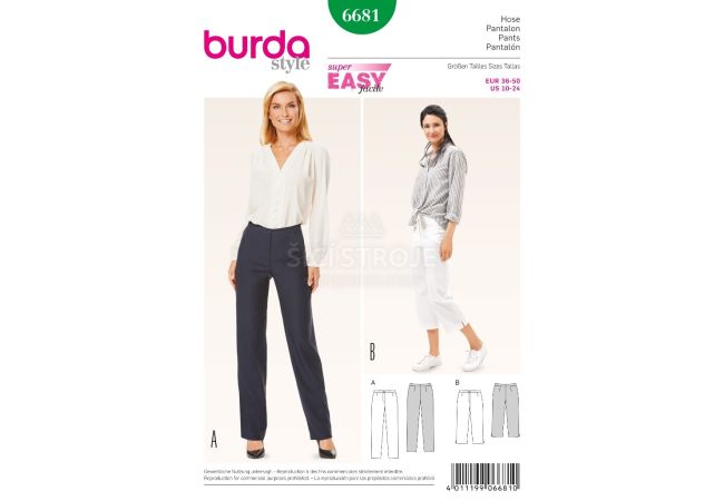 Střih Burda 6681 - Jednoduché rovné kalhoty, tříčtvrteční kalhoty