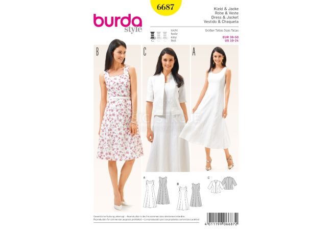 Střih Burda 6687 - Áčkové šaty, lněné šaty, bolerko