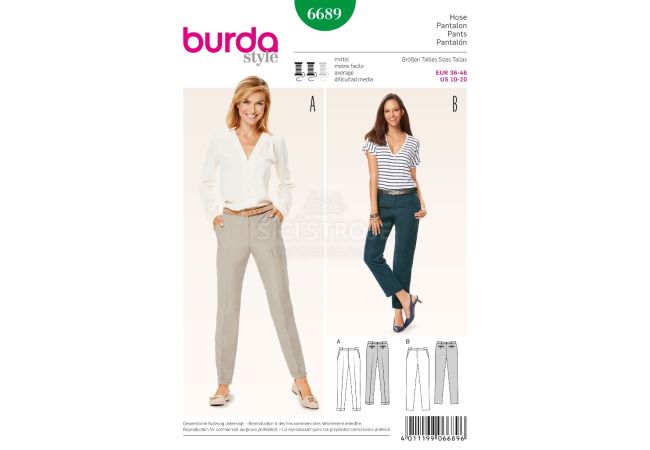 Střih Burda 6689 - Cigaretové kalhoty, kalhoty s puky