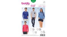 Střih Burda 6602 - Jednoduché tričko, tričko s kapucí, tričko s dlouhým rukávem, pánské tričko