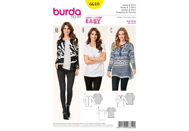 Střih Burda 6610 - Jednoduché tričko, tunika, blejzr