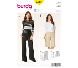 Střih Burda 6613 - Kalhoty se širokými nohavicemi, bermudy