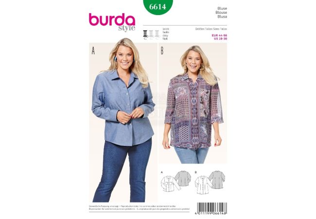 Střih Burda 6614 - Košile pro plnoštíhlé