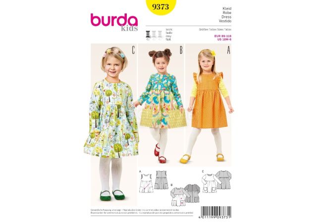 Střih Burda 9373 - Dětské šaty s kapsami