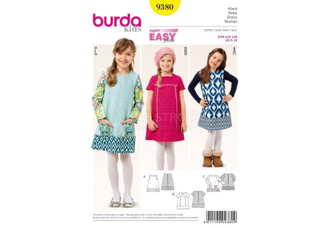 Střih Burda 9380 - Dětské áčkové šaty