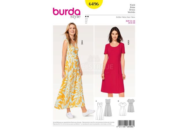 Střih Burda 6496 - Empírové šaty, dlouhé letní šaty