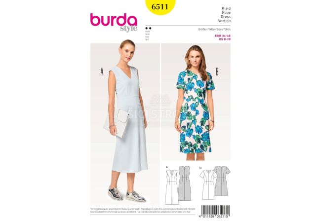 Střih Burda 6511 - Áčkové šaty, midi šaty