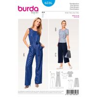 Střih Burda 6516 - Overal a kalhoty se širokými nohavicemi, top peplum