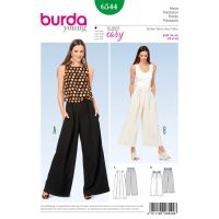 Střih Burda 6544 - Kalhoty se širokými nohavicemi, široké kalhoty, letní lněné kalhoty