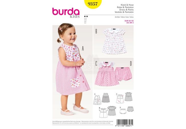 Střih Burda 9357 - Dětské propínací šaty s límečkem, kalhotky