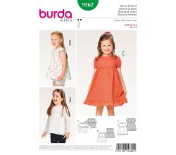 Střih Burda 9362 - Dětská halenka, nabírané šaty