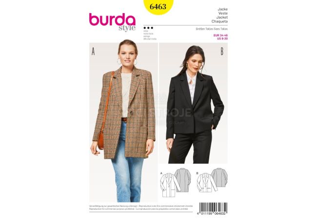 Střih Burda 6463 - Sako, kabátek, oversized