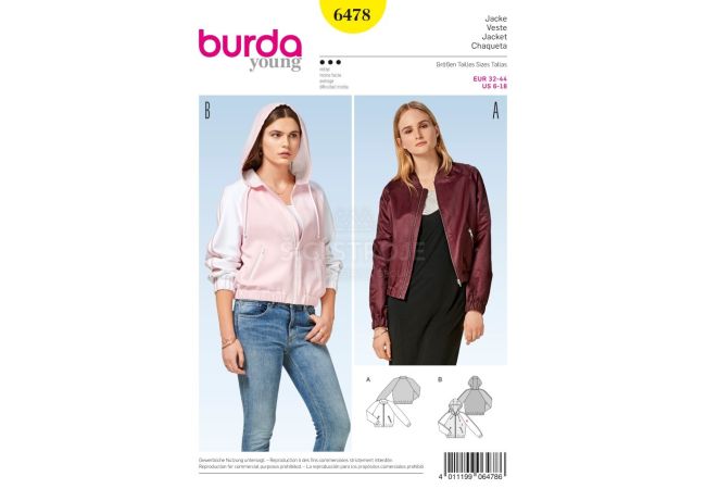 Střih Burda 6478 - Bomber, bunda s kapucí