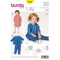 Střih Burda 9348 - Dětské áčkové propínací šaty, tunika, kalhoty