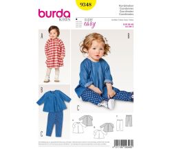 Střih Burda 9348 - Dětské áčkové propínací šaty, tunika, kalhoty