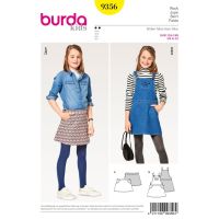 Střih Burda 9356 - Dětská džínová sukně, laclové šaty, sukně s laclem