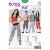 Střih Burda 7230 - Jednoduché dámské a pánské teplákové kalhoty, tepláky
