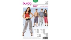 Střih Burda 7230 - Jednoduché dámské a pánské teplákové kalhoty, tepláky