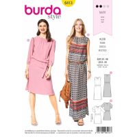 Střih Burda 6413 - Letní šaty, pohodlné šaty, šaty s pasem do gumy
