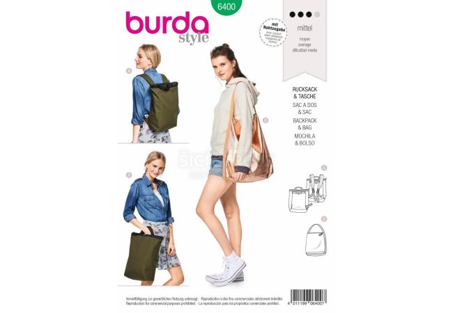 Střih Burda 6400 - Batoh, ruksak, taška na rameno