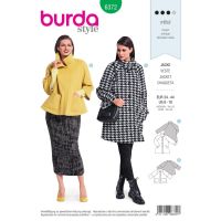 Střih Burda 6372 - Áčkový kabát, kabát s vysokým límcem, krátký kabát