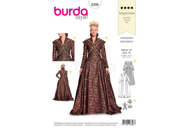 Střih Burda 6398 - Renesanční šaty
