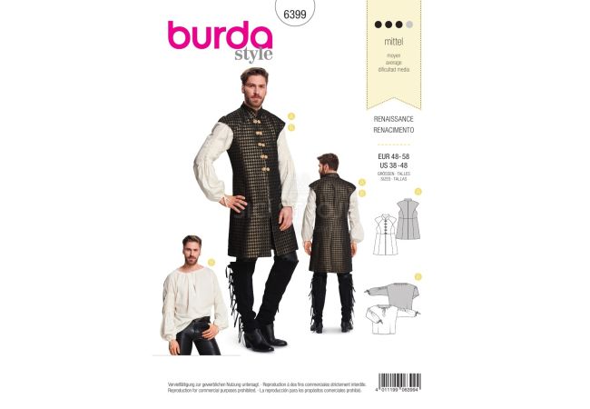 Střih Burda 6399 - Pánský renesanční kostým