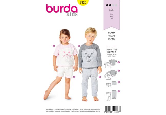 Střih Burda 9326 - Dětské pyžamo