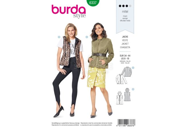 Střih Burda 6337 - Bunda, vesta s kapucí