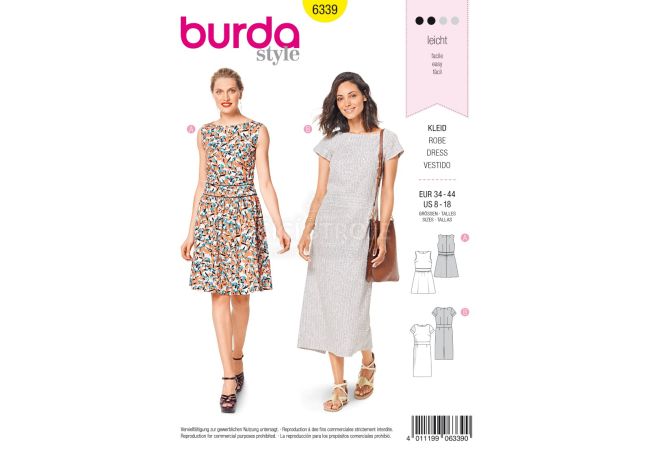 Střih Burda 6339 - Letní šaty, dlouhé letní šaty, áčkové šaty