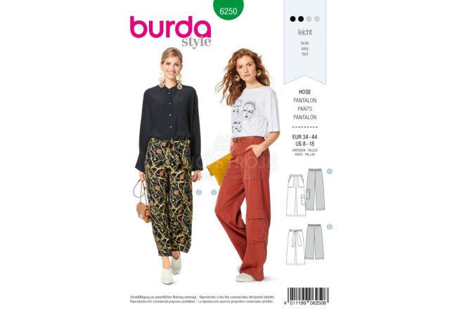Střih Burda 6250 - Volné kalhoty, kapsáče