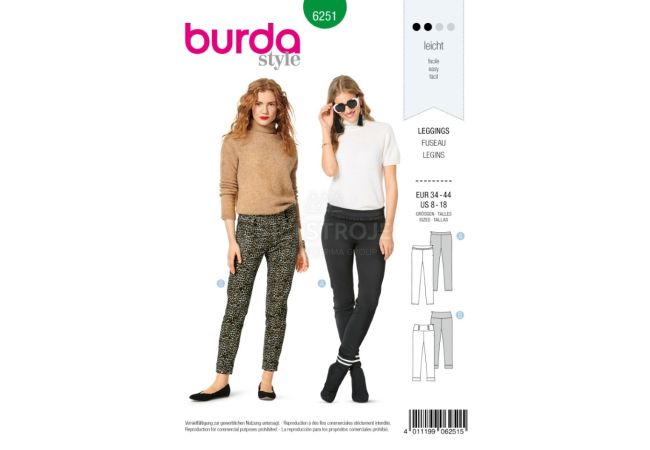 Střih Burda 6251 - Legíny, úzké strečové kalhoty