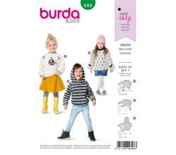 Střih Burda 9308 - Dětská mikina, mikina s kapucí, svetr