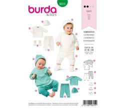 Střih Burda 9315 - Dětská mikina, tepláky, čepička, capáčky