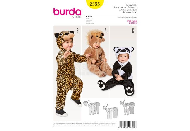 Střih Burda 2355 - Gepard, lev, panda