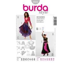 Střih Burda 2514 - Tanečnice flamenca, Carmen, Španělka, cikánka